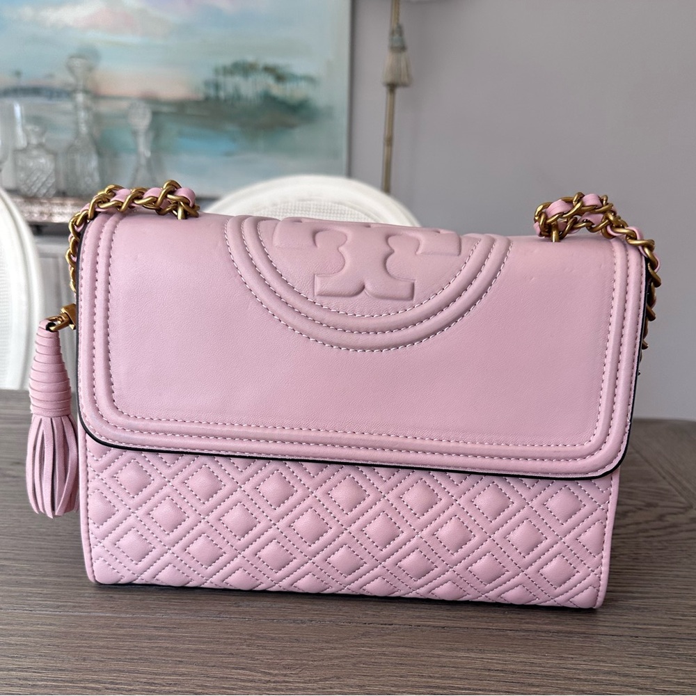 Tory Burch Shell Pink Leather Shoulder Bag